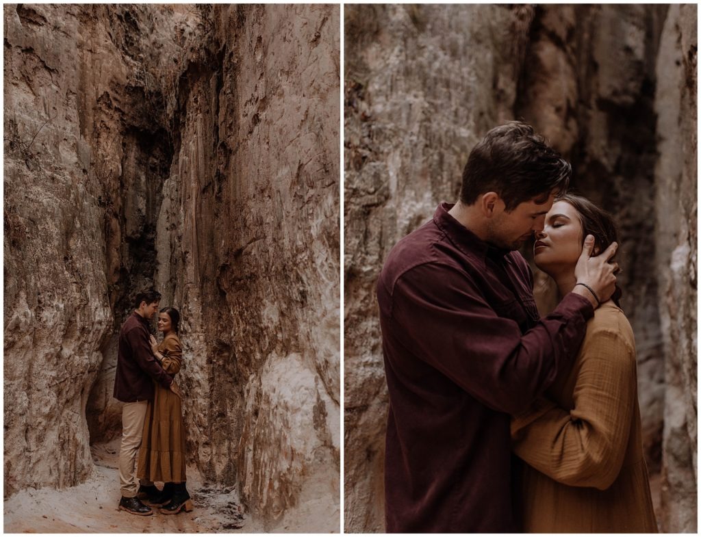 Man and woman kissing at Providence Canyon
